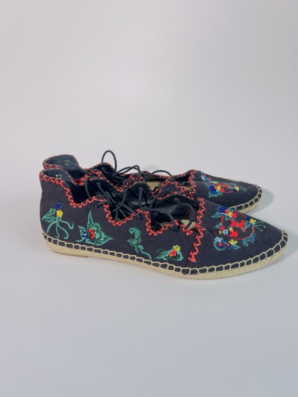 Tory Burch Fleming Embroidered Lace-Up Espadrilles Canvas Floral Size 8 - Picture 4 of 11
